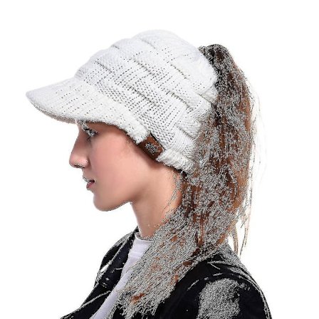 Beanie-hette med hestehale for vinteren - varm strikket lue