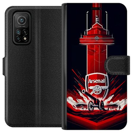 Yhteensopiva Lompakkokotelo Xiaomi Mi 10T 5G Arsenal-embleemi, jossa tykki ja stadionmotiivi voimakkaassa punaisessa ja valkoisessa urheilusuunnittelu