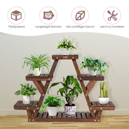 Puinen kukkateline, 6-tasoinen kolmiohylly, 99x25x64,5 cm