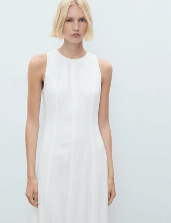 Mango Long Balloon Dress - White - XS