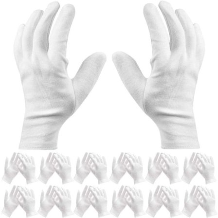 Bomullshansker - 12 Par - Hvite - Myk Bomull - Brukes til Kosmetikk, Smykker Myntinspeksjon, Inspektørhansker, Servicehansker, Våte Hansker