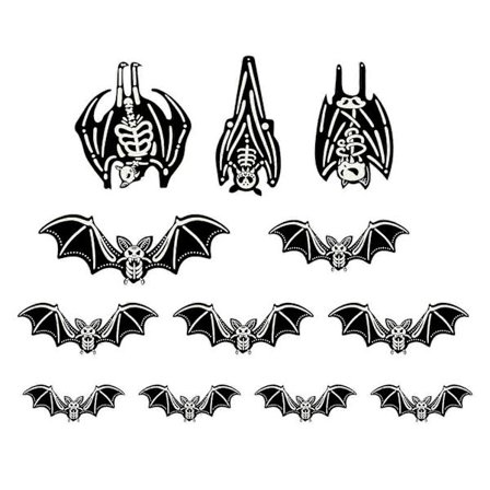 12 stk Halloween Skelet Flagermus Hængende Dekoration Selvlysende Falsk Sort Flagermus Vægklistermærke Indendørs Udendørs PET Lys Flagermus Vedhæng