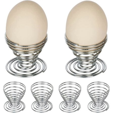 Sett med 6 spiralformede eggeglass i rustfritt stål for eggeholder