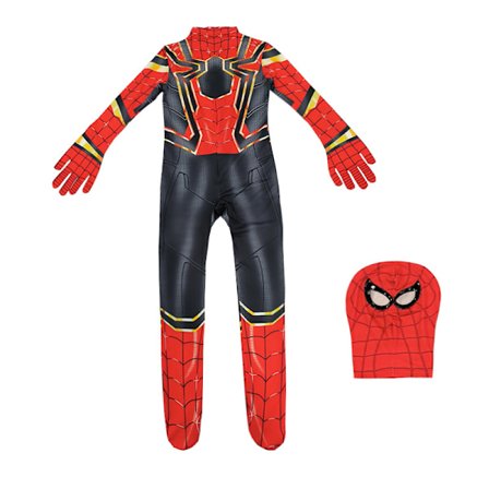 Spider-Man ungdom Halloween-kostyme, polstret jumpsuit med maske Svart Rød 3