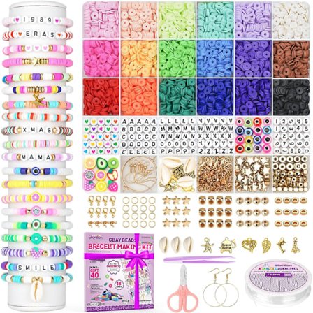 5200 stk leireperler armbånd lage sett for nybegynnere, vennskap preppy polymer Heishi perler for armbånd smykker lage sett med charms, DIY håndverk