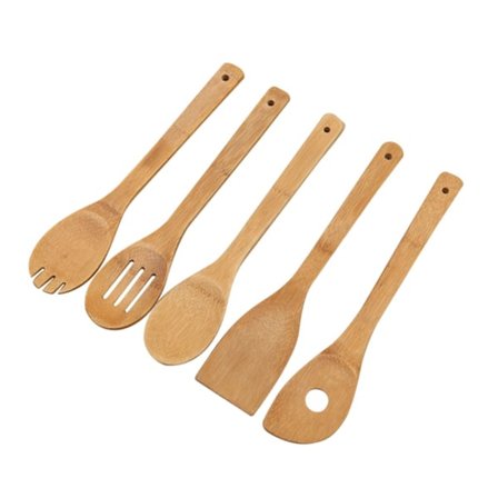5 stk. Bambus Kjøkkenredskaper i Tre - Sett med Sleiver og Spatler, Ideelle Kjøkkenredskaper