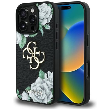 Guess Grained Roses Big 4G-logotyp iPhone 16 Pro-fodral - svart
