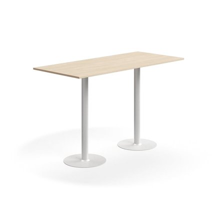 Bar table ALVA, 1800x800x1100 mm, floor fixed, high pressure laminate, white/birch
