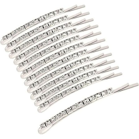 12-delt sett med Diamante strass, sølv metallhårklemmer, c
