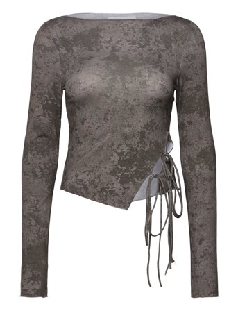 Weekday Side Tie Long Sleeve Top - Grey - XS