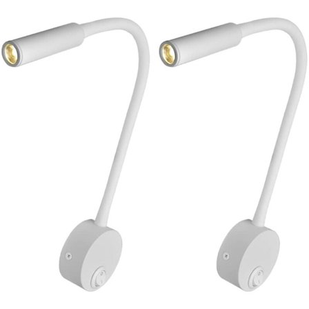 2-pak hvide vægspots - Cobmontage sengelampe - Overflademonteret væg, 3W, natlampe med knapkontakt