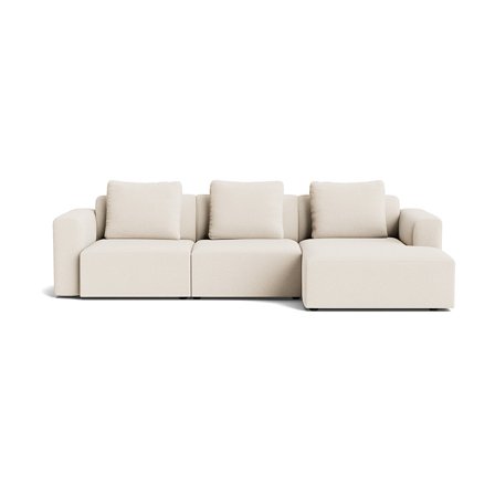 Como Chaiselong Sofa, Højrevendt - Loop Creme - Håndlavet, Rummelig med Rygpuder - 286x155x83cm - Sofa, Chaiselong