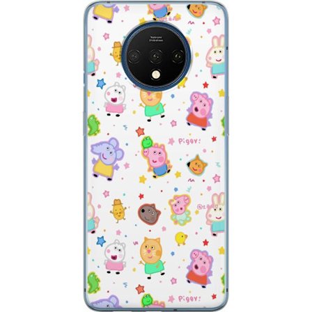 Kompatibelt Mobildeksel til OnePlus 7T Fargerike tegneserie dyrekarakterer i en leken stil med stjerner og prikker på en lys bakgrunn