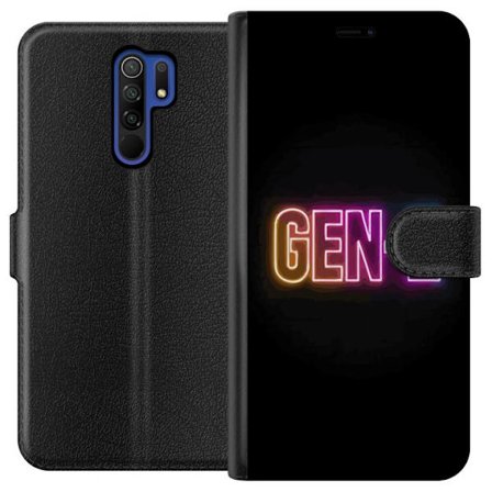 Yhteensopiva Lompakkokotelo Xiaomi Xiaomi Redmi 9 Neontext Gen Z värikkäässä valossa tummaa taustaa vasten modernissa digitaalisessa tyyliissä