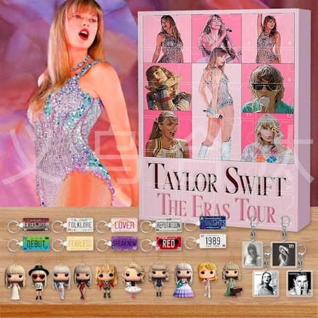 Ny Taylor Swift Julekalender med 24 Dukker og Nøgleringe - Overraskelses Blindbox Taylor 2 Taylor 2 Flat【Akryl】