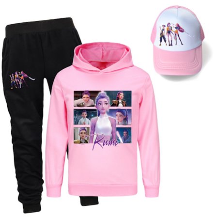 Kpop Demon Hunters jentesett med 3 deler bestående av sweatshirts, bukser og solhatter for gutter og jenter