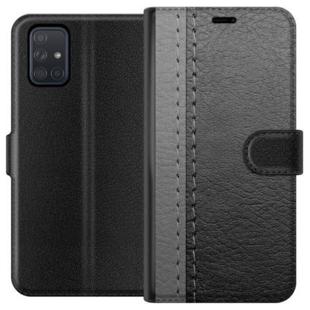 Samsung Galaxy A71 Tegnebogsetui Sort & Grå Læder