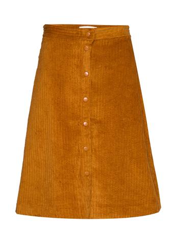 Corduroy Skirt Knälång Kjol Brun Just Female