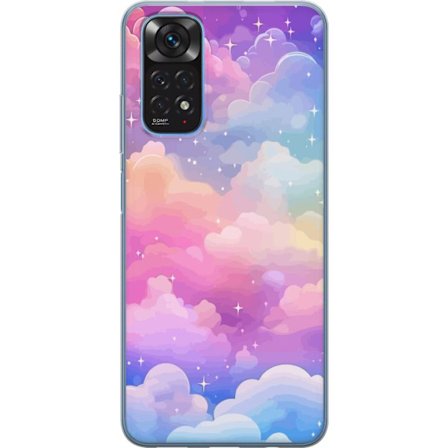 Kompatibelt Mobildeksel til Xiaomi Redmi Note 11S Søt enhjørning med regnbuefarget hår mot en stjernebelagt pastellbakgrunn i kawaii-stil