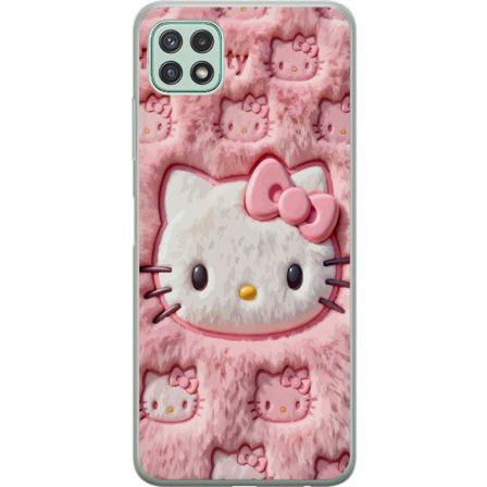Yhteensopiva Puhelinkuori Samsung Galaxy A22 5G Hello Kitty vaaleanpunainen pörröinen tausta, jossa on ikoninen kasvot ja kawaii-esteettisyys