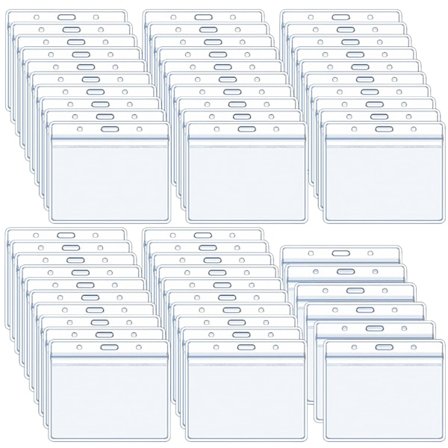 50 stk ID-kortholder, horisontal navneskilt i plast, gjennomsiktig vanntett plastkortholder med snor, ID-kortholdere for flere kort, 100x85mm