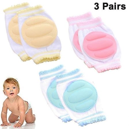 3 Par Anti-slip Knæpuder til Babyer, Justerbare Baby Knæpuder til Gang, Åndbare Baby Krybeknepuder til Babybeskyttelse