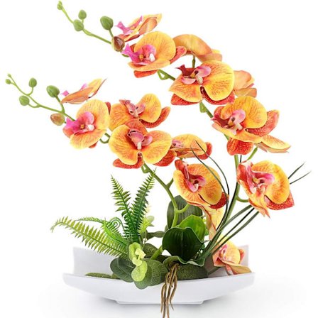 Orange Dekorativ Real Touch Faux Orchid Bonsai Blomster Kunstige