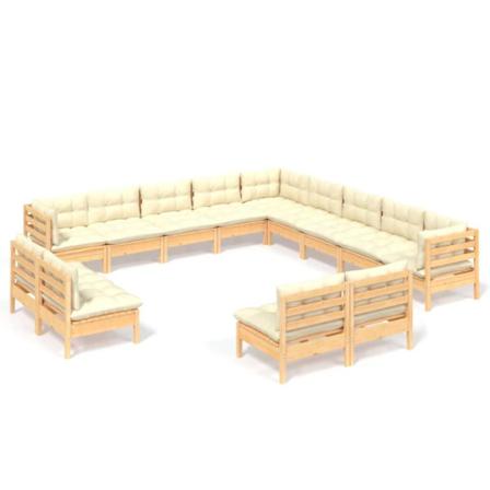 Vidaxl Loungegrupp Med Gräddvita Dynor 13 Delar Massiv Furu Creme
