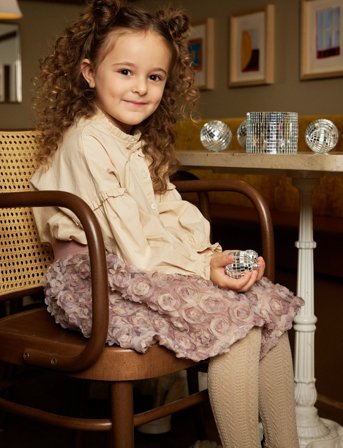 Minymo Skirt W. Mesh Flowers - Pink - 104