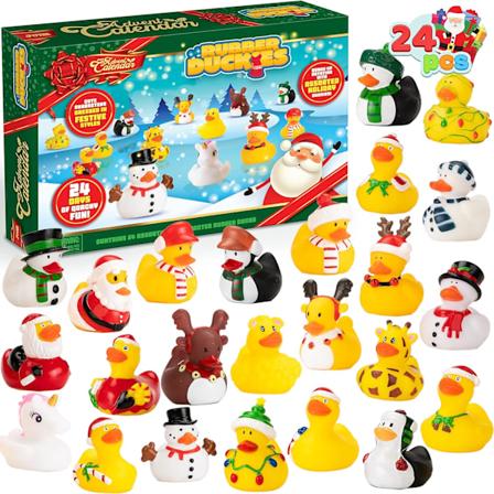 2024 Adventskalender 24 dagar Jul Nedräkning med 24 Gummiankor för Pojkar, Flickor, Barn och Småbarn, Jul Festgåvor