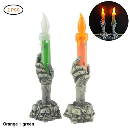 Halloween Skjelett Hånd LED Lampe Stearinlys Flamme Lys Stativ KLB