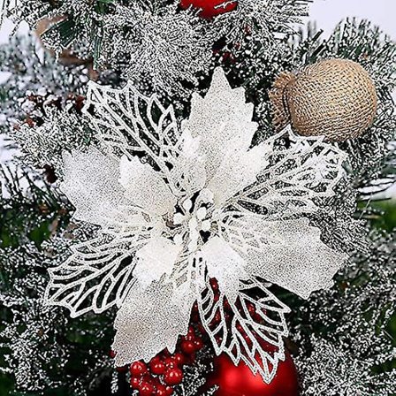 6 stk 16 cm Juleblomster Poinsettia Juletrepynt