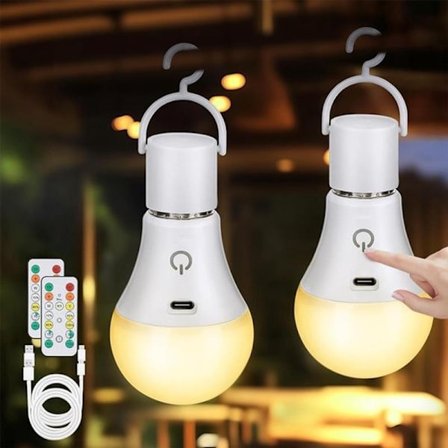 2 kpl E27 LED-lamppuja - Ladattava akku kaukosäätimellä - Himmennettävä lamppu ajastintoiminnolla, 3 värilämpötilaa - Hätävalaistus