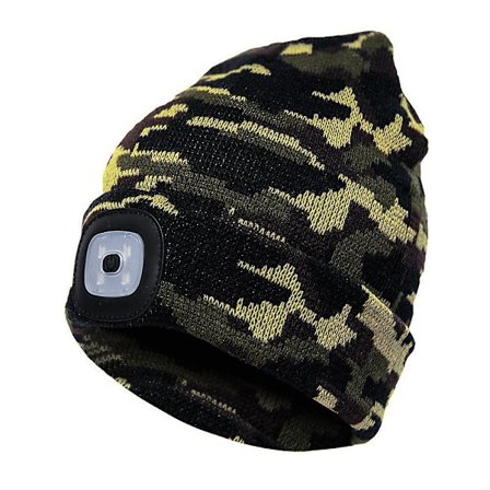 Led Winter Hat Men's Winter Hat Led Beanie 4 Led Headlight Cap Led Headlight Winter Knit Hat Camouflage Army Green