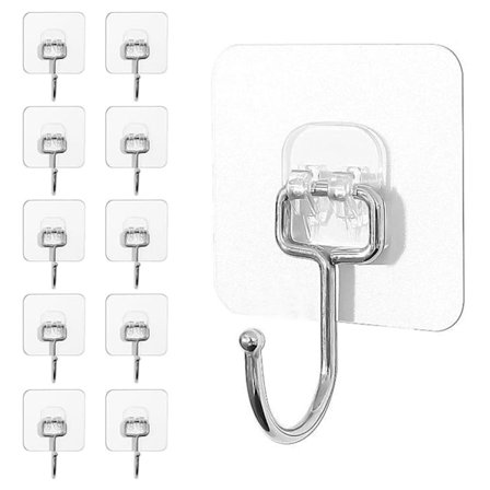 10 st Ultra Stark Stora Transparenta Självhäftande Krokar Pack - Vattentäta och Rostfria Krokar – Hängande Krokar med Max