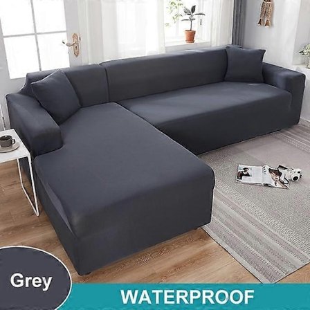 Vattentätt Sofföverdrag 1/2/3/4-sits Sofföverdrag för Vardagsrum Elastiskt Enfärgat L-format Hörnsofföverdrag för Soffa Fåtölj-Xin