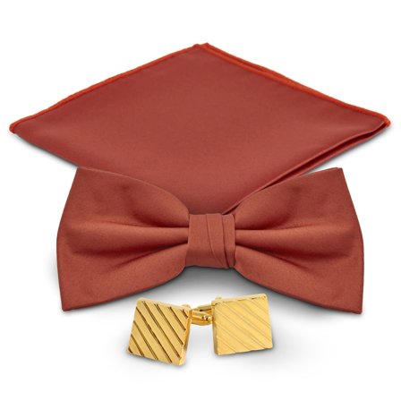 Terracotta and Gold-Tone Suit Accessory Set for Men - Bow Tie Sets