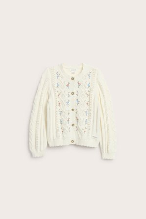 Newbie | Strikket cardigan med blomstermønster | Offwhite