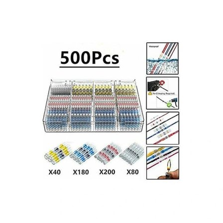 500 stk. Elektriske Kabelsko Lodde Varmekrympeslange, Maidodo Varmekrympeslange Lodde Stumpskarv Isolerede Elektriske Kontakter Vandtæt Marin Automot