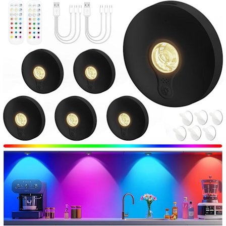 Oppladbare Puck-lamper med fjernkontroll, 6-pakning magnetisk underskapsbelysning, 1500mAh batteridrevne trykklys med dimmer og timer - 3 