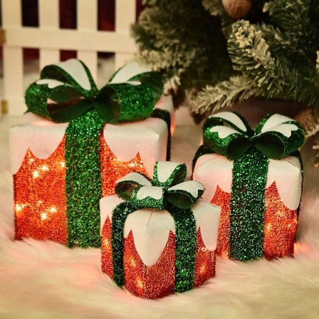 Lysende Gaveæsker med 60 LED Lys 8 Tilstande, 3 Pak