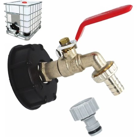 Tankhane 1000l S60x6 Ibc hanetilslutning med 1/2" slangeforbindelse, dræntankadapter, til havehane, til tankadapter (1 stk) A