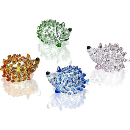 Sæt med 4 blæste glasfigurer Smukke pindsvin figurer Håndlavet farverigt glas kunst dyr Samleobjekt gave Hjem dekoration