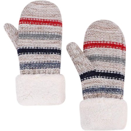 Vinter Håndlavede Handsker til Kvinder med Fleeceforing - Tykke Vintervarme Handsker med Fuldt Fingre - Stribet Design - Strikket Handsker
