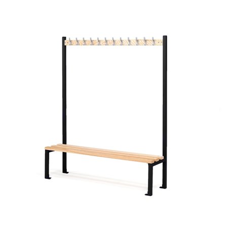 Bench + hook rail ELITE, 12 hooks, 1500x400x1800 mm, black