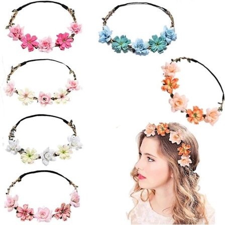 6 Farver Kunstig Blomsterhårkrans Krans Kvinders Blomstrede Hovedbeklædning 6 stk.