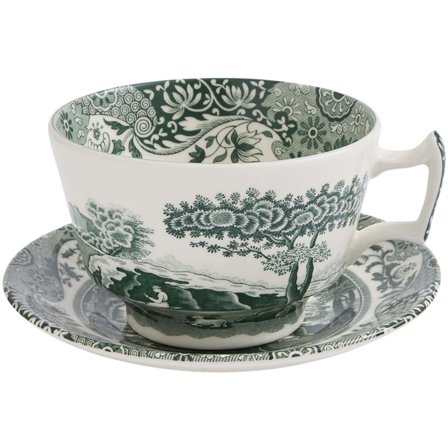 Spode Heritage Green Italian frukostkopp + fat 28 cl, grön/vit | Kaffe > Kaffekoppar | Bagaren och Kocken