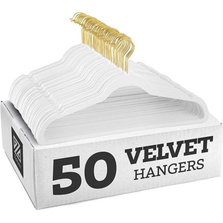 Sklisikre fløyelskleshenger (45 cm) - Hvit/gullkrok 20PCS