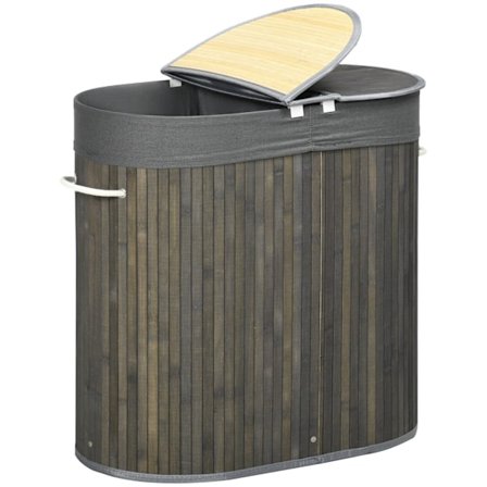 Rootz 100l tygkorg med lock - tvätthamper - tvättfack - dubbla sektioner - avtagbar väska - 62,5 cm x 37 cm x 60,5 cm