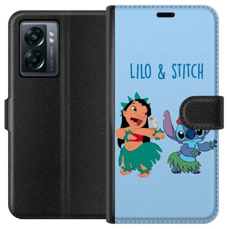 Kompatibel Tegnebogsetui til OnePlus Nord N300 Farverig illustration af Lilo og Stitch, der danser hula i græsskjorter